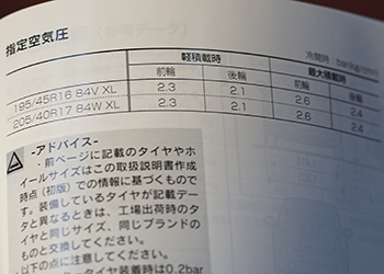 アバルト500　指定空気圧