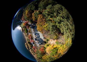 河口湖紅葉の空撮現場