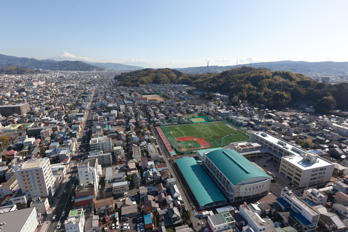 静岡学園新キャンパス　西側(正門)から空撮